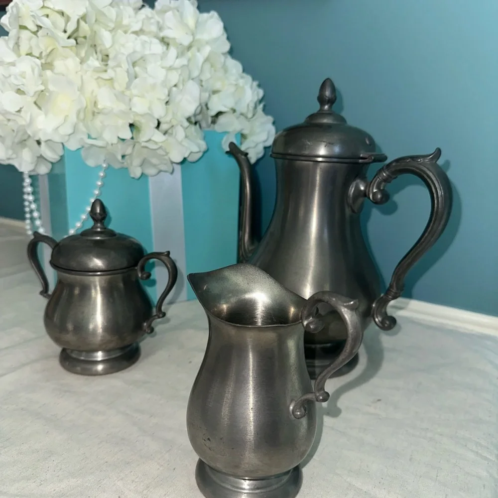 Preisner 1960’s Pewter “2062” Tea Set - Tea Pot, milk pot and sugar bowl.